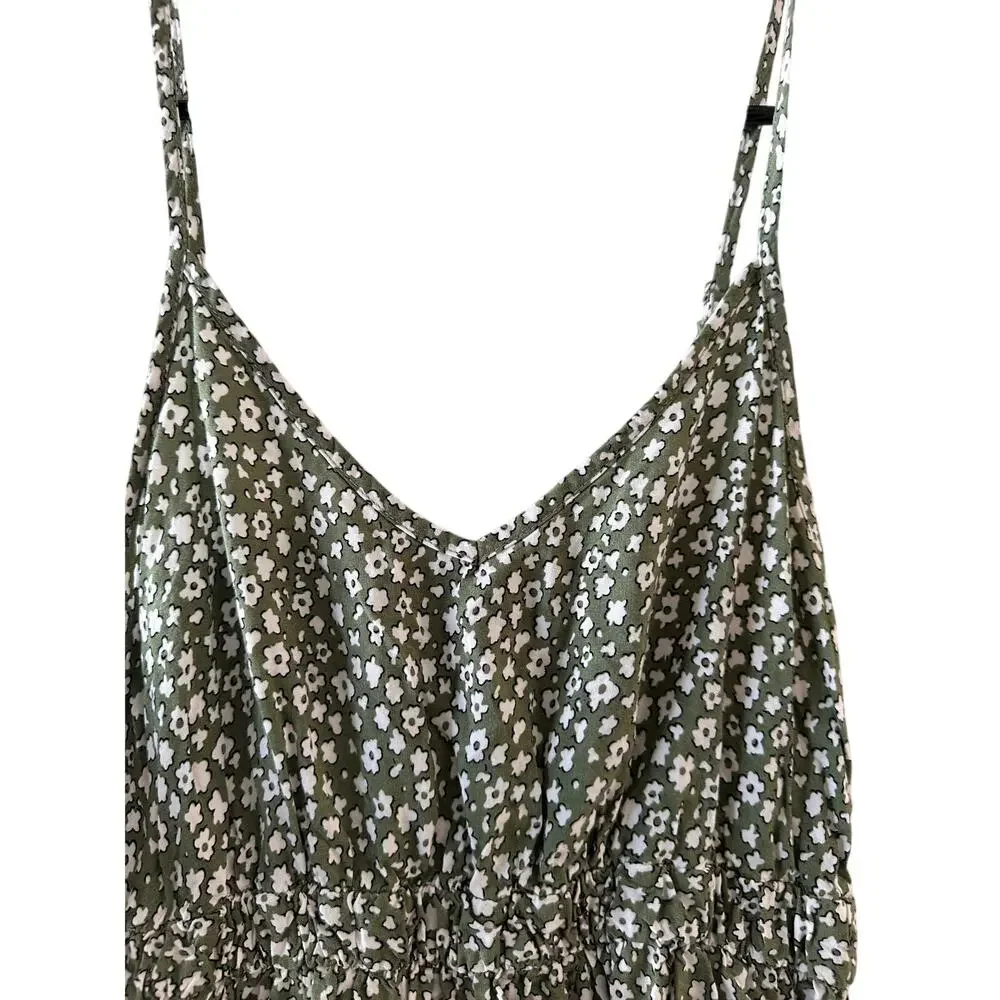 SHEIN Green White Floral Strapless Summer Dress Women Sz S